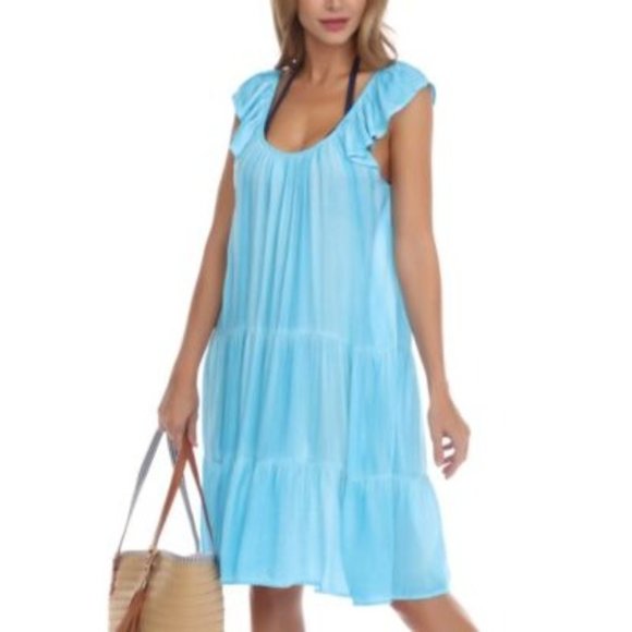 Raviya Pigment-Wash Off The Shoulder Tiered Dress Cover-up Turquoise 1X nwt - Picture 1 of 2